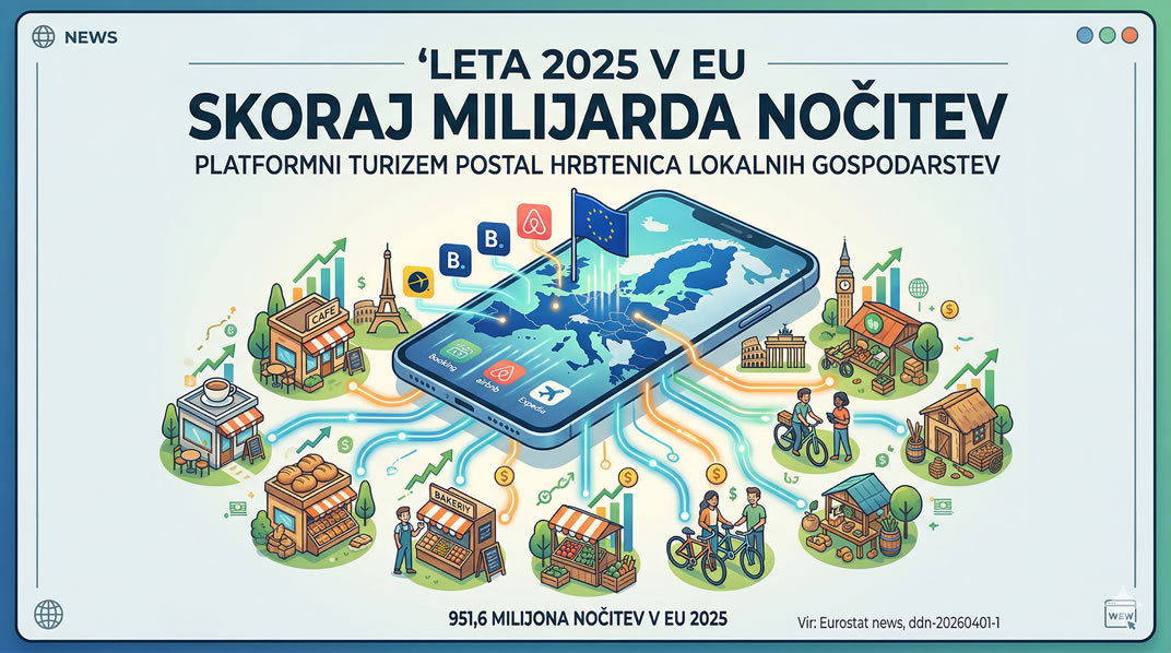 Leta 2025 v EU skoraj milijarda nočitev: platformni turizem postal hrbtenica lokalnih gospodarstev